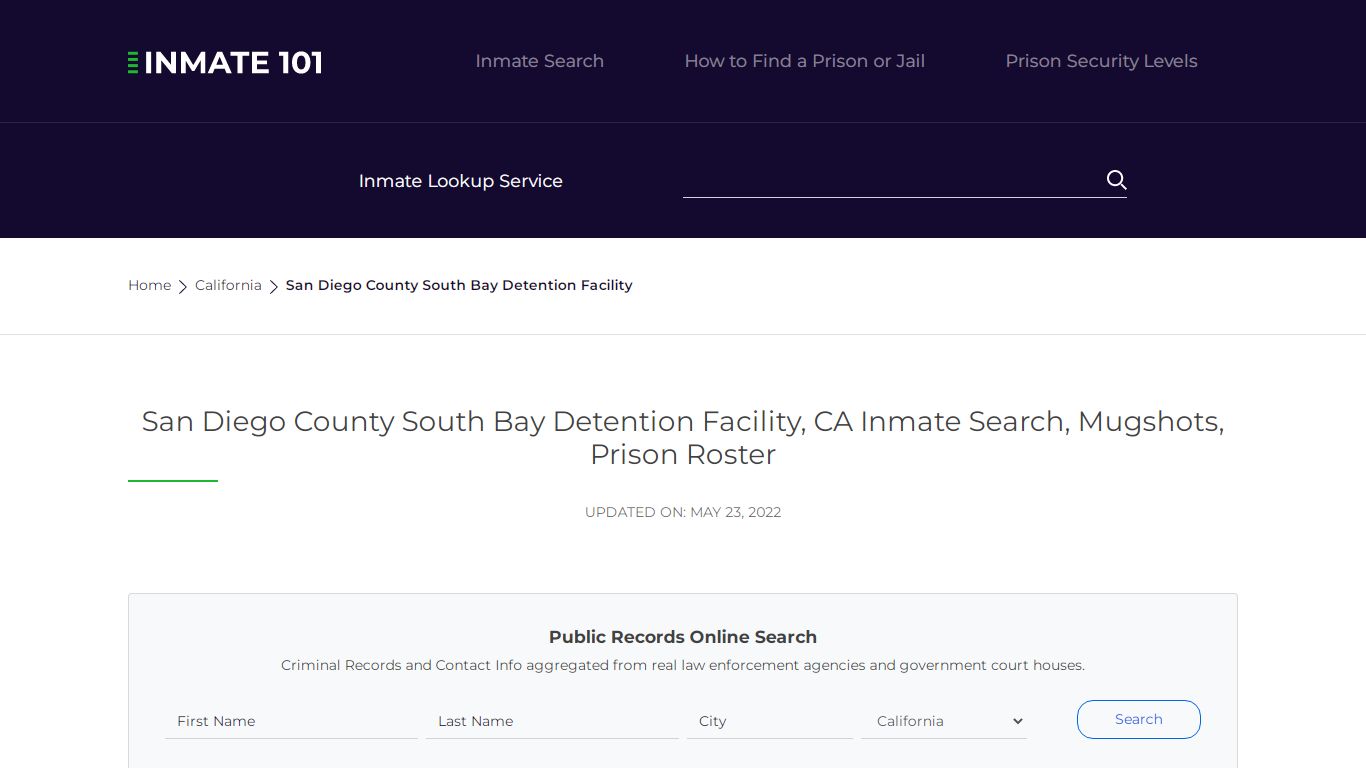 San Diego County South Bay Detention Facility, CA Inmate ...